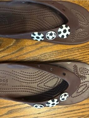 CROCS Women's Brown Soccer Charm Flip Sandals